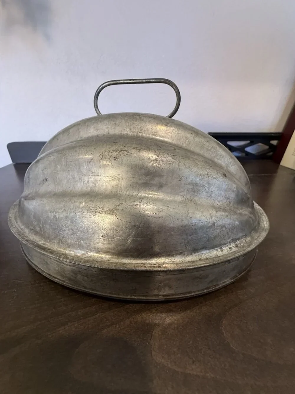Vintage Antique England Tin Steamed Plum Pudding Mold 2 Piece Ribbed Melon Shape